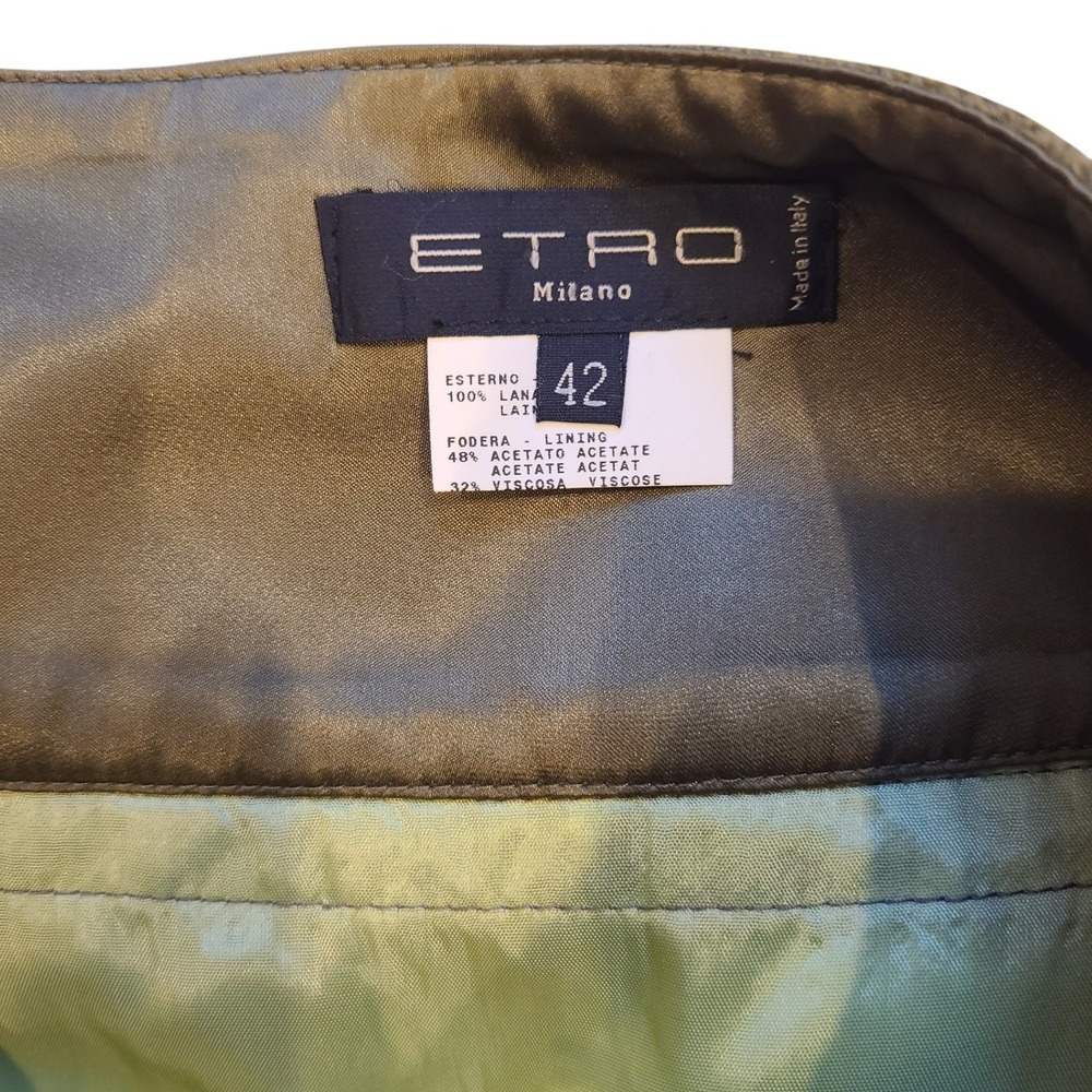 Etro Milano 100% Wool Paisley Wrap Midi Skirt Green Purple IT 42 Italy luxury - Picture 5 of 6